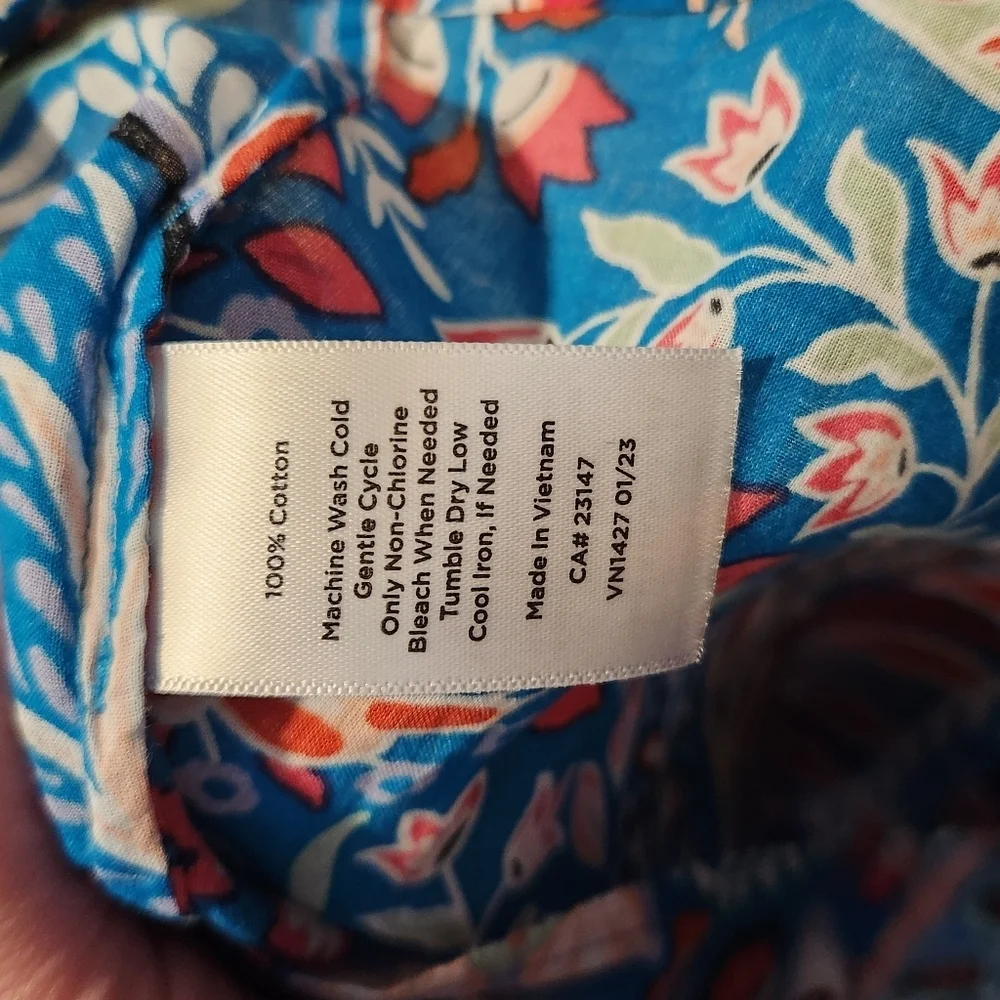 Talbots Botanical Paisley Ruffle Trim Shell Teal Turquoise Pink Floral, Medium - Picture 10 of 13